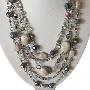 Lia Sophia silver five strand necklace with purple jade stones